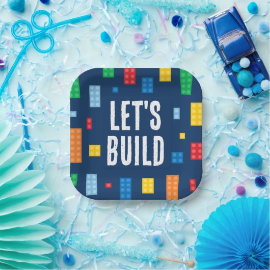 Bouwstenen Jongen Verjaardag Papieren Bordje (Feest)