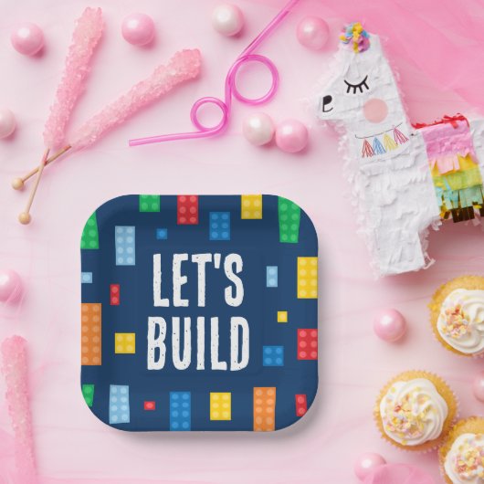 Bouwstenen Jongen Verjaardag Papieren Bordje (Feest)