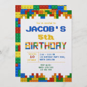 Bouwstenen Jongen Verjaardag Uitnodiging (Voorkant / Achterkant)