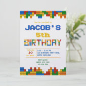 Bouwstenen Jongen Verjaardag Uitnodiging (Staand voorkant)