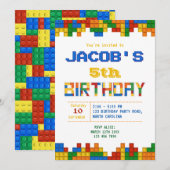 Bouwstenen Jongen Verjaardag Uitnodiging (Voorkant / Achterkant)