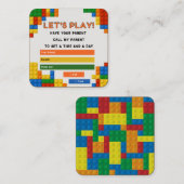 Bouwstenen Kinder Speeldatum Oproepkaarten Vierkante Visitekaartje (Voorkant / Achterkant)