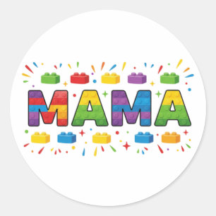Bouwstenen MAMA Kleurrijke Baksteen Moederdag Ronde Sticker