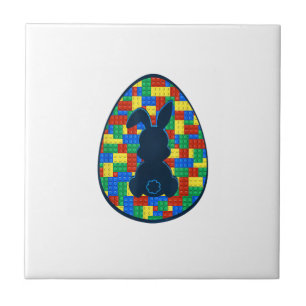 Bouwstenen Pasen Ei Konijn Jongens Meisje Familie  Tegeltje