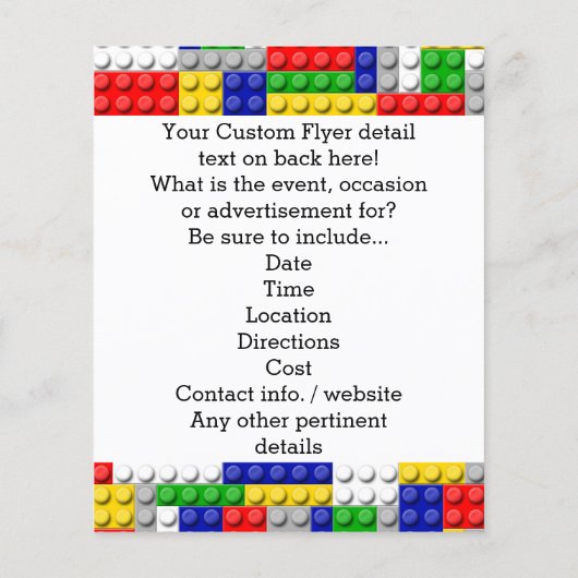 Bouwstenen Primaire Colour Boy's Birthday/Party Flyer (Achterkant)