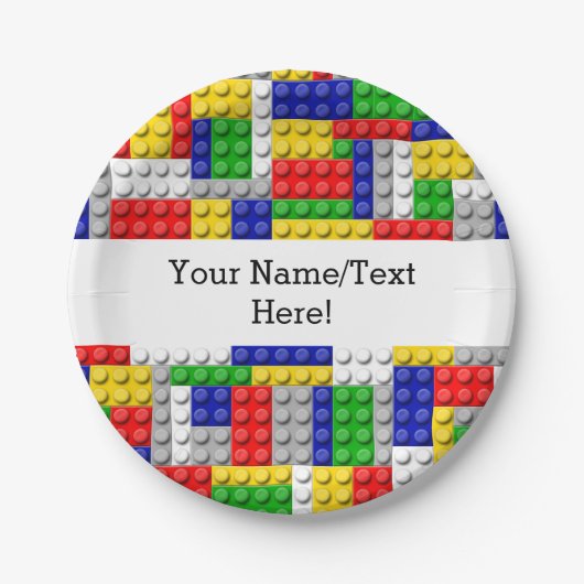 Bouwstenen Primaire Colour Boy's Birthday/Party Papieren Bordje (Voorkant)