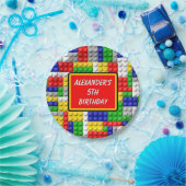 Bouwstenen Primaire Colour Boy's Birthday/Party Papieren Bordje (Feest)