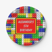 Bouwstenen Primaire Colour Boy's Birthday/Party Papieren Bordje (Voorkant)
