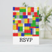 Bouwstenen Primaire Colour Boy's Birthday/Party RSVP Kaartje (Staand voorkant)