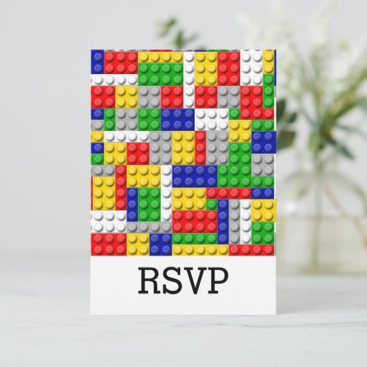 Bouwstenen Primaire Colour Boy's Birthday/Party RSVP Kaartje (Staand voorkant)