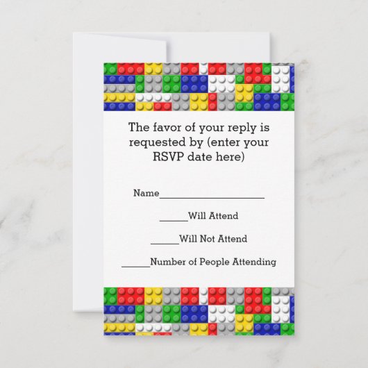 Bouwstenen Primaire Colour Boy's Birthday/Party RSVP Kaartje (Achterkant)