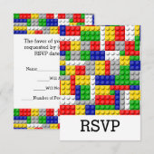 Bouwstenen Primaire Colour Boy's Birthday/Party RSVP Kaartje (Voorkant / Achterkant)