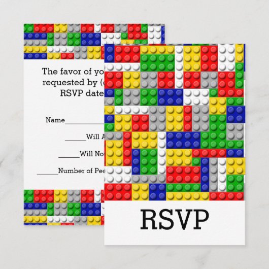 Bouwstenen Primaire Colour Boy's Birthday/Party RSVP Kaartje (Voorkant / Achterkant)