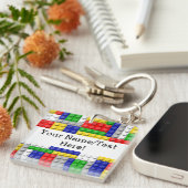 Bouwstenen Primaire Colour Boy's Birthday/Party Sleutelhanger (Voorkant Rechts)