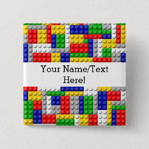Bouwstenen Primaire Colour Boy's Birthday/Party Vierkante Button 5,1 Cm