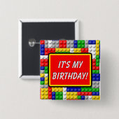 Bouwstenen Primaire verjaardagsfeestje jongen Vierkante Button 5,1 Cm (Voorkant /achterkant)