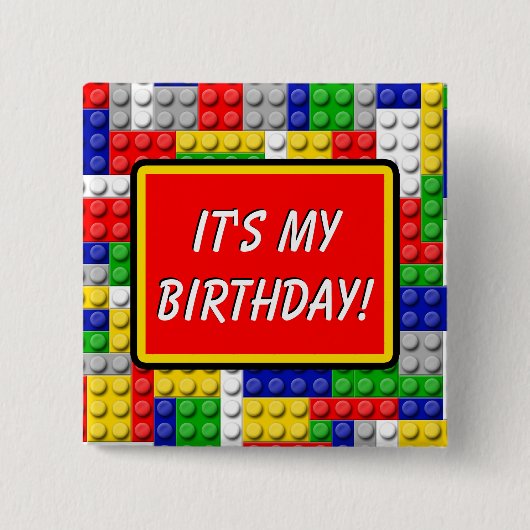 Bouwstenen Primaire verjaardagsfeestje jongen Vierkante Button 5,1 Cm (Voorkant)