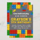 Bouwstenen Uitnodiging, Blokken Verjaardagsfeest Kaart (Voorkant / Achterkant)