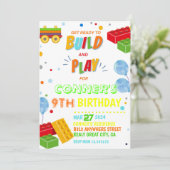 Bouwstenen Uitnodiging, Bouwsteen Feestje Kaart (Staand voorkant)