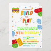 Bouwstenen Uitnodiging, Bouwstenen Feestje Kaart (Voorkant / Achterkant)