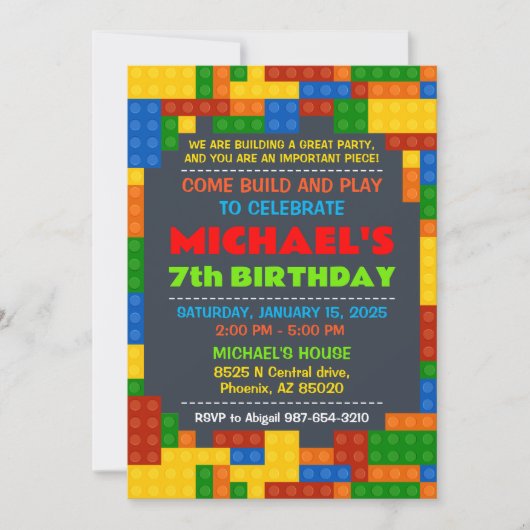 Bouwstenen uitnodiging voor verjaardagsfeestje (Voorkant)