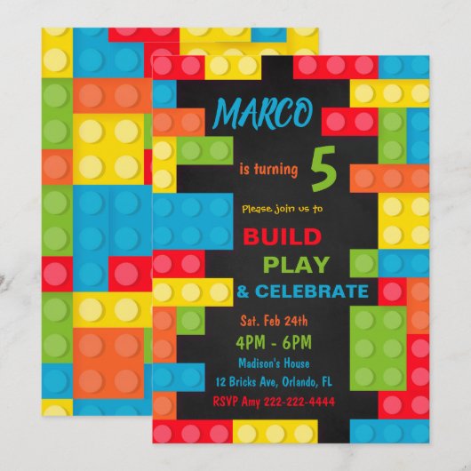 Bouwstenen Uitnodigingen, remblokken Kaart (Voorkant / Achterkant)