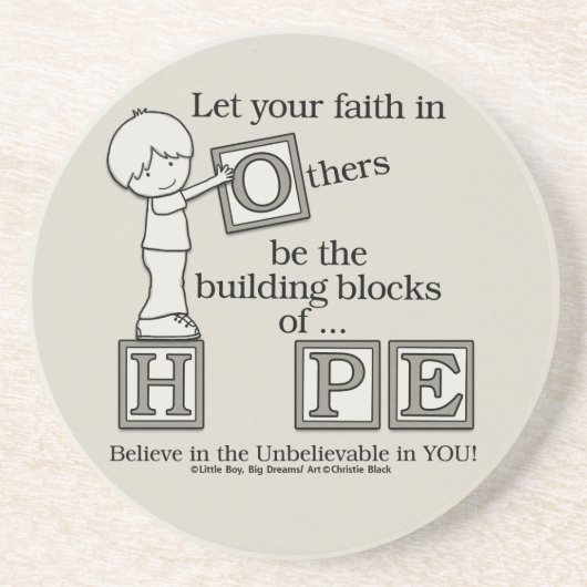 Bouwstenen van HOPE Zandsteen Onderzetter (Voorkant)