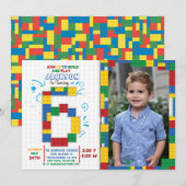 Bouwstenen Verjaardag bakstenen 6 jaar Uitnodiging (Voorkant / Achterkant)