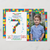 Bouwstenen Verjaardag bakstenen 7 jaar Uitnodiging (Voorkant / Achterkant)