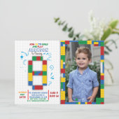 Bouwstenen Verjaardag Bricks 8 jaar Uitnodiging (Staand voorkant)