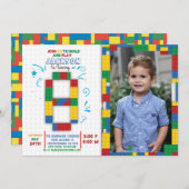 Bouwstenen Verjaardag Bricks 8 jaar Uitnodiging (Voorkant / Achterkant)