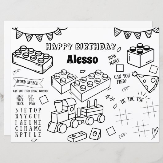 Bouwstenen Verjaardag Kleurplaat Party Favor (Voorkant / Achterkant)