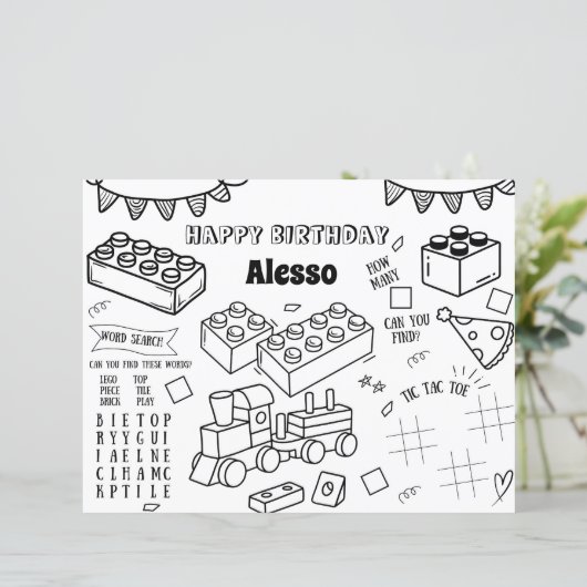 Bouwstenen Verjaardag Kleurplaat Party Favor (Staand voorkant)