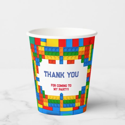 Bouwstenen Verjaardag Papieren Bekers (Voorkant)