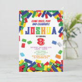 Bouwstenen Verjaardag Uitnodiging. Blokken uitnodi Kaart (Staand voorkant)