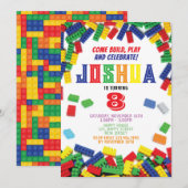 Bouwstenen Verjaardag Uitnodiging. Blokken uitnodi Kaart (Voorkant / Achterkant)