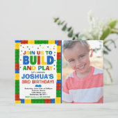 Bouwstenen Verjaardag Uitnodiging Bricks Party (Staand voorkant)