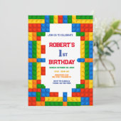 Bouwstenen Verjaardag Uitnodiging, gebouw Kaart (Staand voorkant)