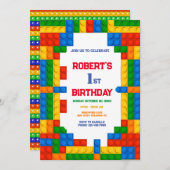 Bouwstenen Verjaardag Uitnodiging, gebouw Kaart (Voorkant / Achterkant)