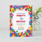 Bouwstenen Verjaardag Uitnodiging, gebouw Kaart (Staand voorkant)