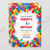 Bouwstenen Verjaardag Uitnodiging, gebouw Kaart (Voorkant / Achterkant)