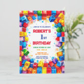 Bouwstenen Verjaardag Uitnodiging, gebouw Kaart (Staand voorkant)