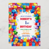 Bouwstenen Verjaardag Uitnodiging, gebouw Kaart (Voorkant / Achterkant)