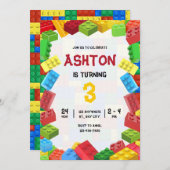 Bouwstenen Verjaardag Uitnodiging, jongens Verjaar Kaart (Voorkant / Achterkant)