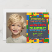 Bouwstenen verjaardagsfeest foto uitnodiging (Voorkant)