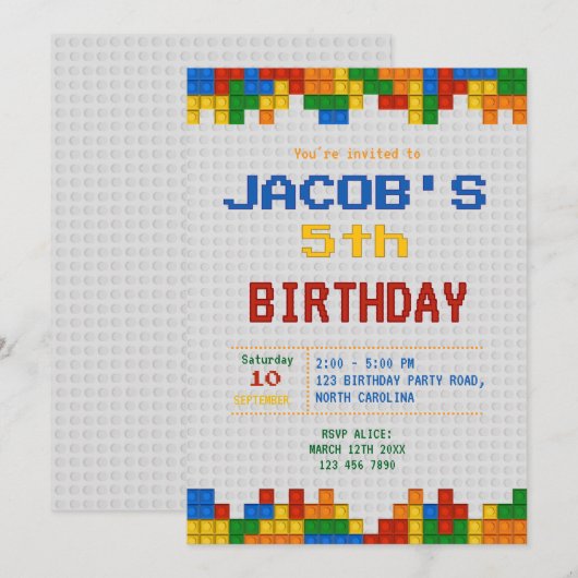 Bouwstenen Verjaardagsfeest Kaart (Voorkant / Achterkant)