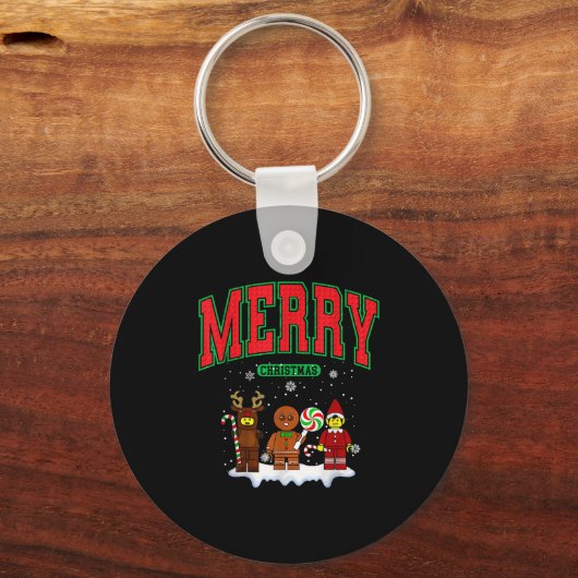Bouwstenen Vrolijke Kerstfiguren Familiemat Sleutelhanger (Voorkant)