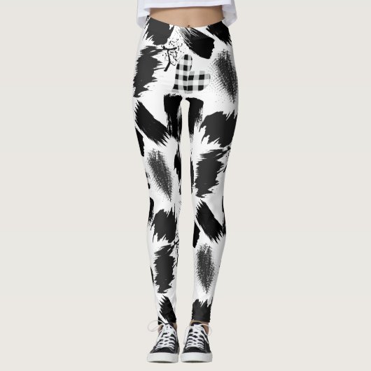 bouwstenen.Zwart en Wit.w.01x4 Leggings (Voorkant)