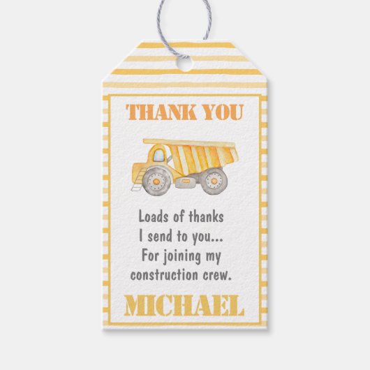 Bouwstortplaats Truck Party Label Cadeaulabel (Voorkant)