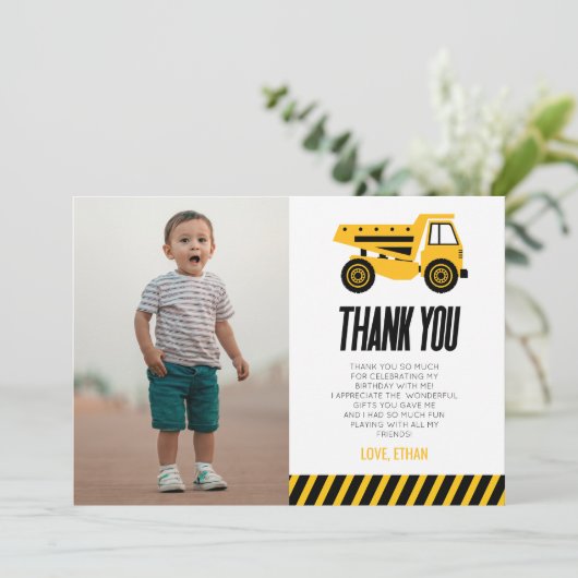 Bouwstortplaats Vrachtwagen Bulldozer Verjaardagsf Bedankkaart (Staand voorkant)